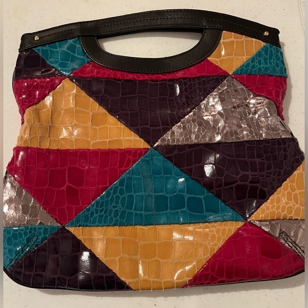 80s Style Clutch Convertible Vegan Faux Leather Colorful Patchwork Nine West - Picture 4 of 6
